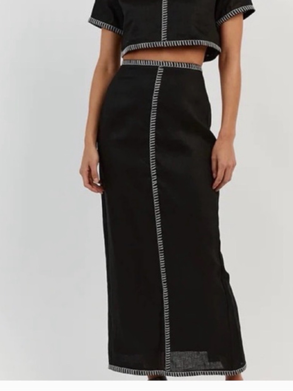 Black High-Waist Magaschoni 100% Linen Maxi Skirt with Contrast Stitching